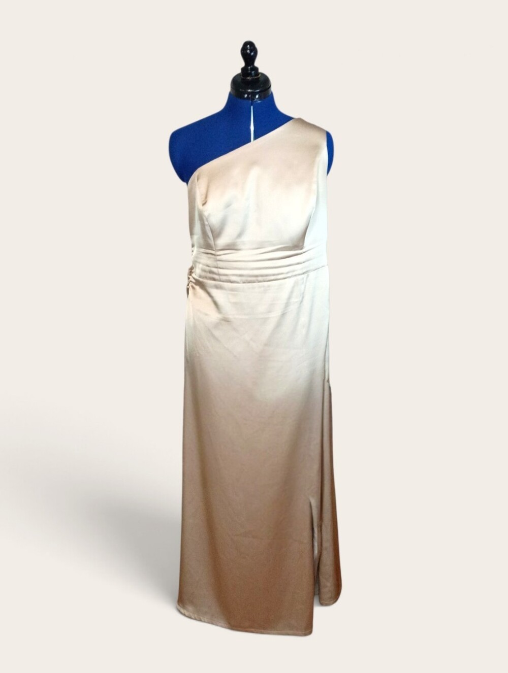 Birdy Grey One-Shoulder Cream Satin Gown